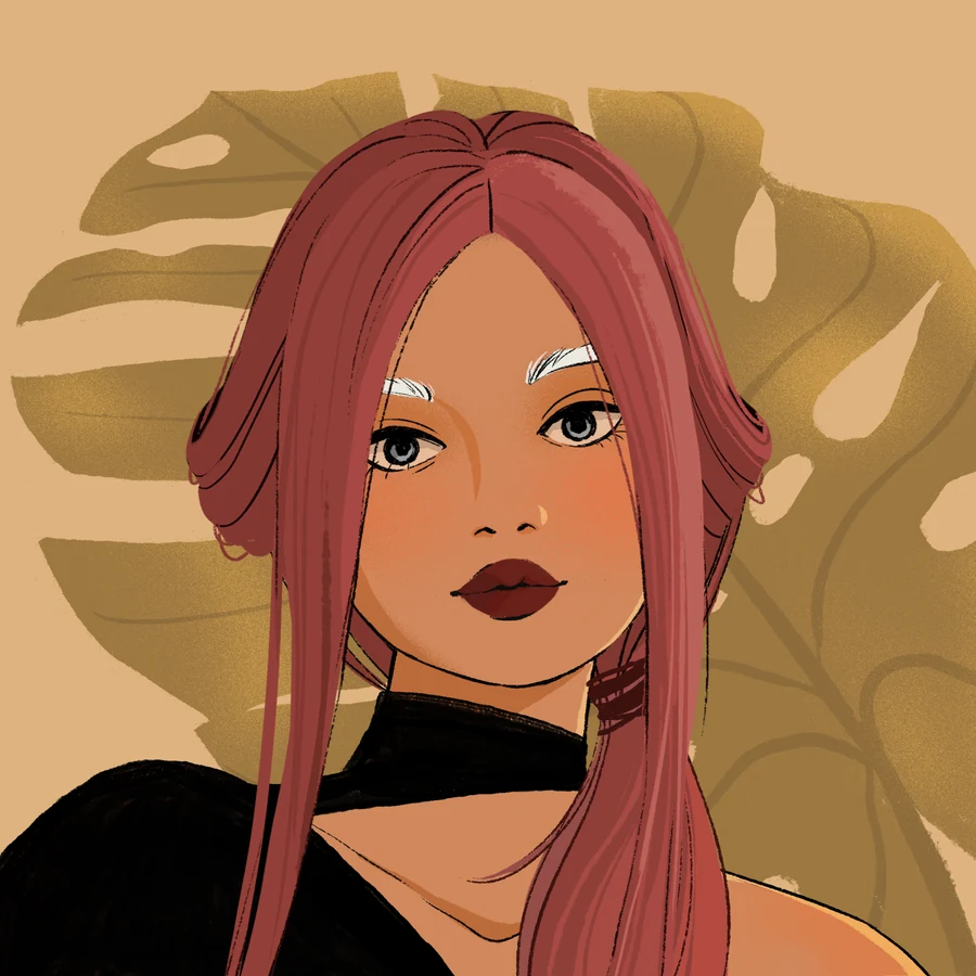 Jess&rsquo;s Crypto Coven witch, naphthalene the nefarious, with long rose-red hair
